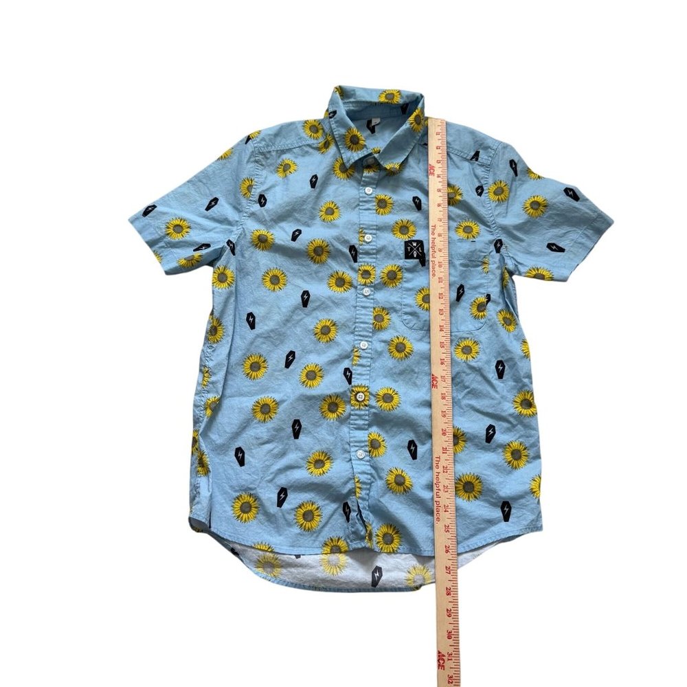 This Wild Life Cotton Button Front Shirt Top Men's Small Blue Yellow Sunflower - Picture 6 of 8
